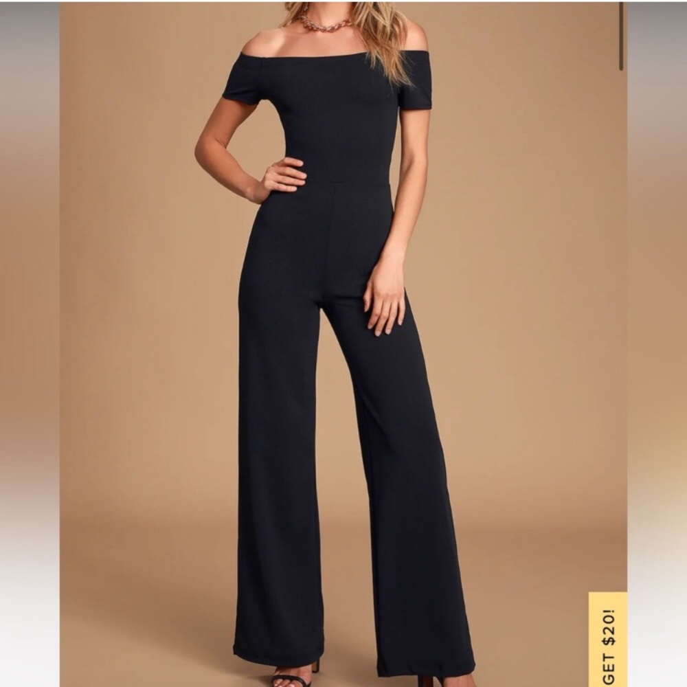 Lulu’s Alleyoop Black Off-the-ShoulderJumpsuit, L